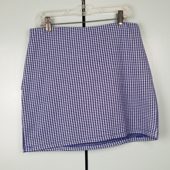 Topshop blue gingham ruffle mini skirt size 6   *C7 - Picture 2 of 3
